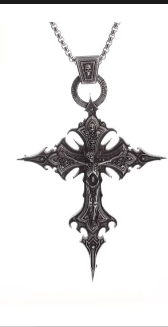 Gothic Skull Cross Pendant Necklace for Men and Women