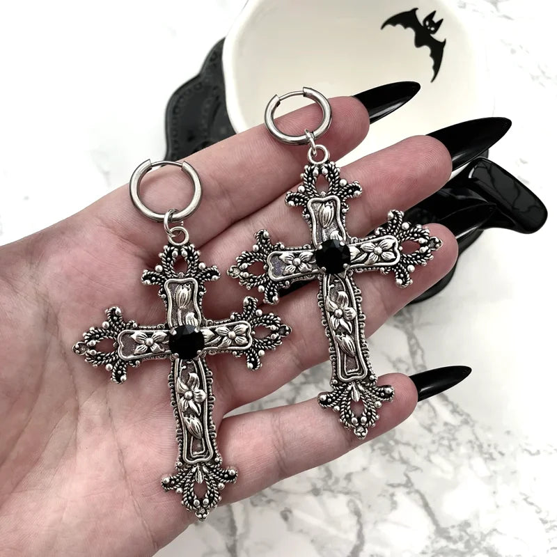Gothic style cross earrings women's