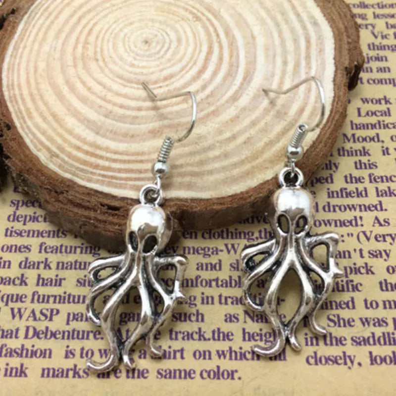 Gothic Octopus Pendant Earrings - Punk Rock Style