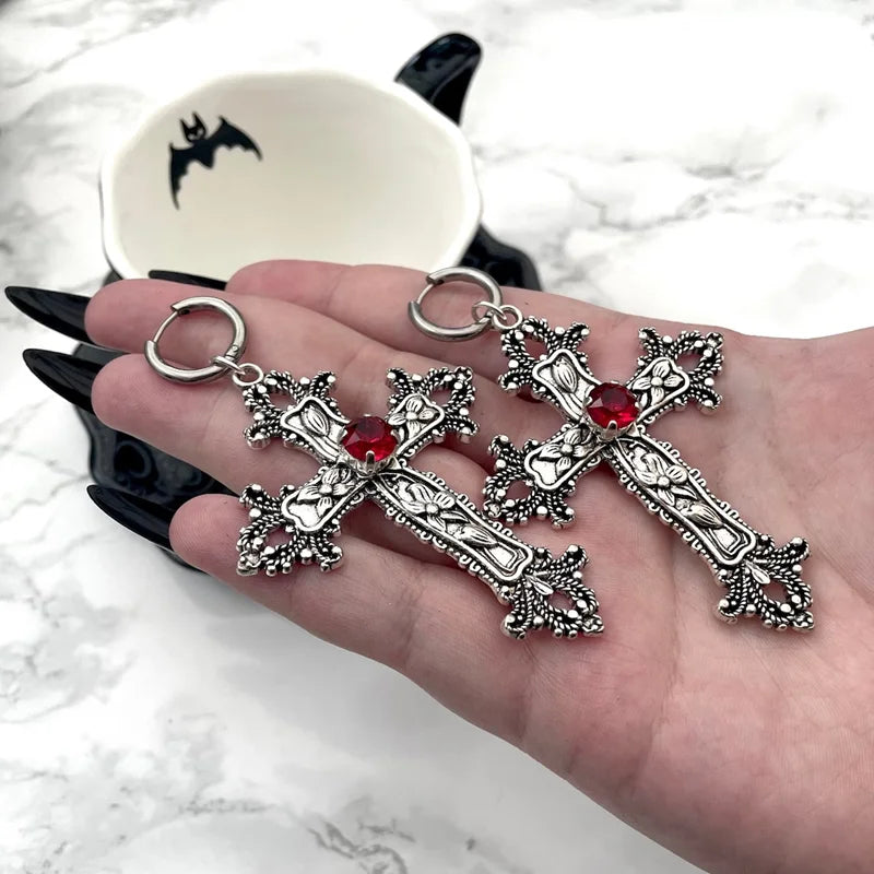 Gothic style cross earrings women's