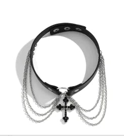 Gothic Pattern PU Alloy Cross Necklace