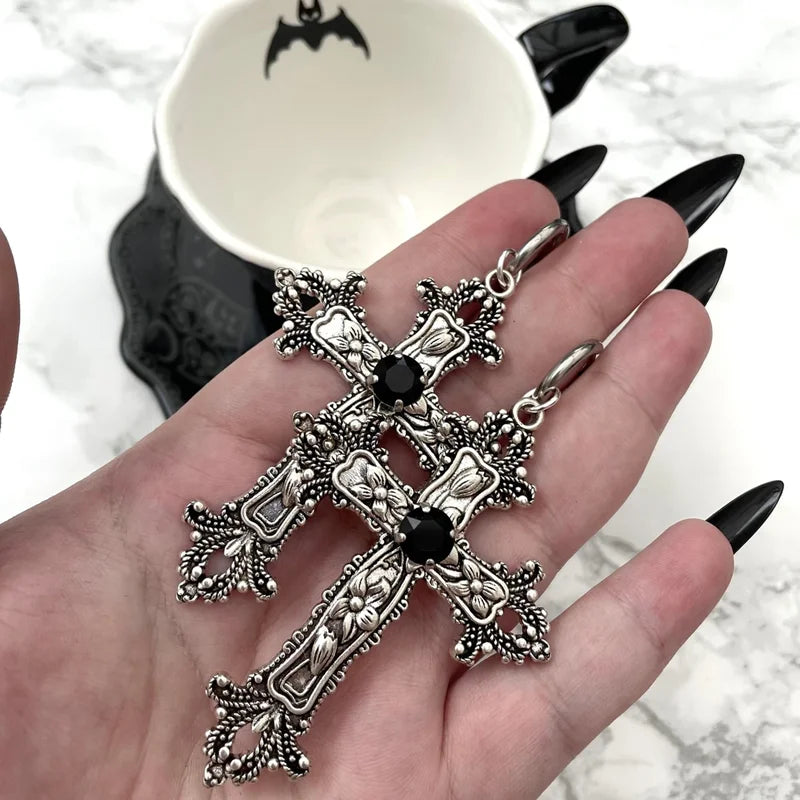 Gothic style cross earrings women's