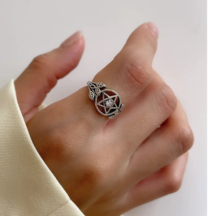 Sterling Silver Pentagram Zircon Ring