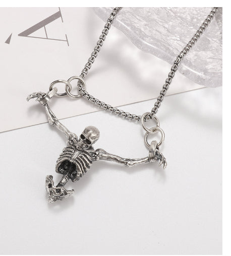 Retro Gothic Grim Reaper Skull Pendant Necklace for Men