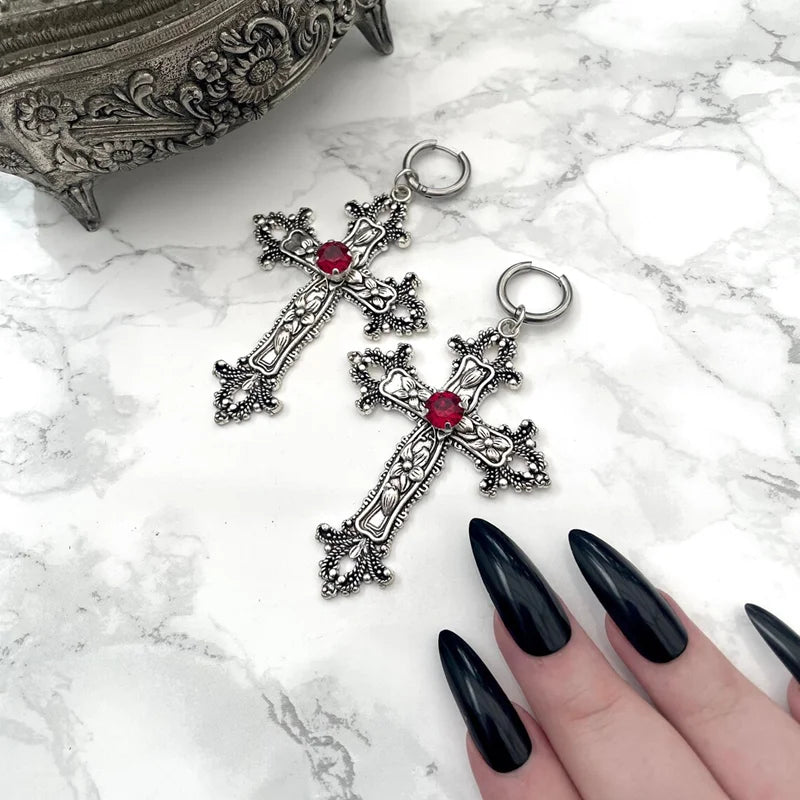 Gothic style cross earrings women's
