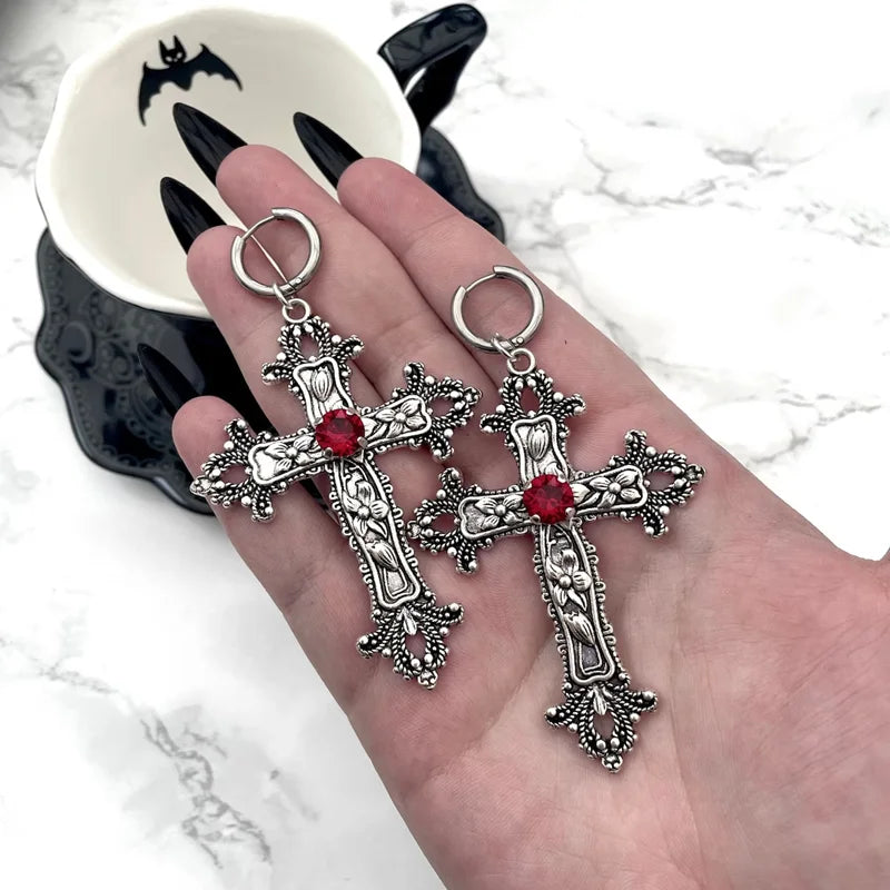 Gothic style cross earrings women's