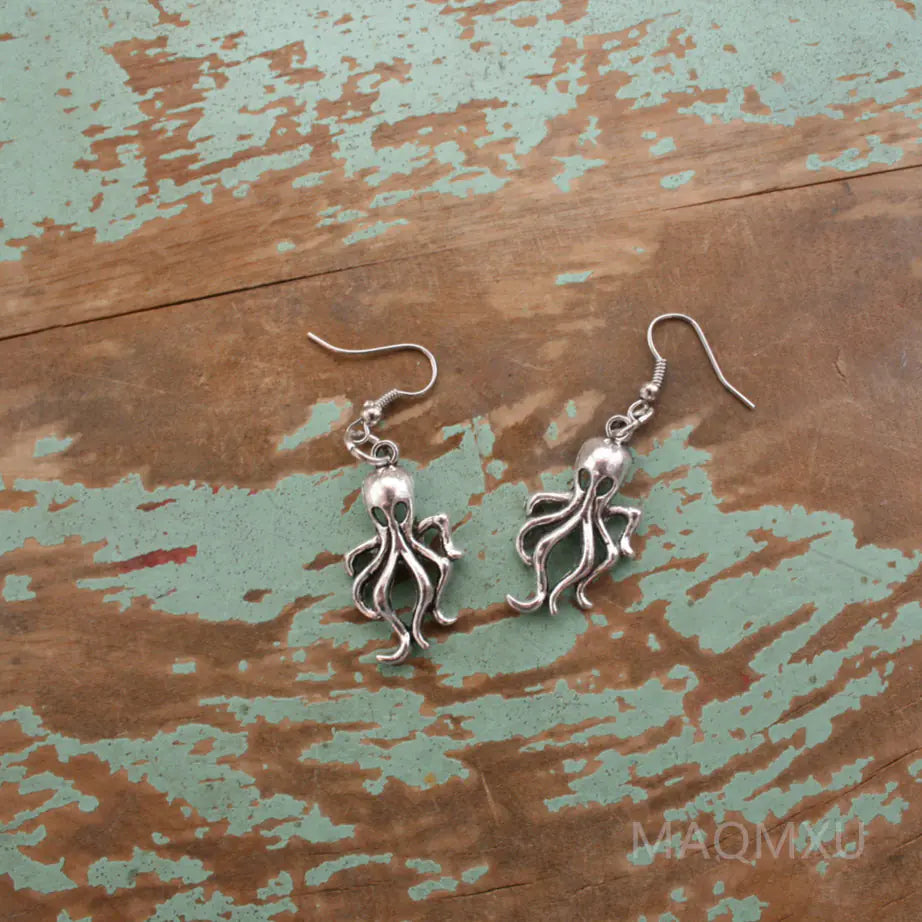 Gothic Octopus Pendant Earrings - Punk Rock Style