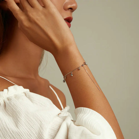 Simple Sterling Silver Star Bracelet with Colorful Zircon