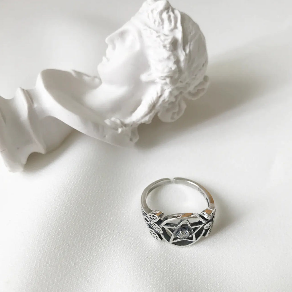 Sterling Silver Pentagram Zircon Ring